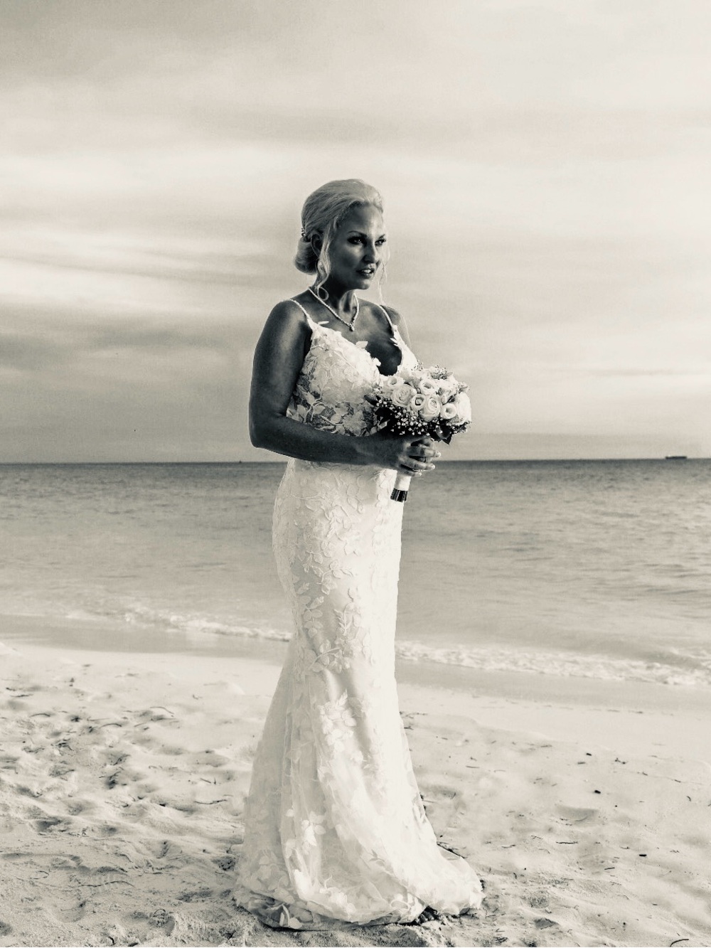 White Lace Mermaid Wedding Dress with Low Scoop Back. Stunning!!